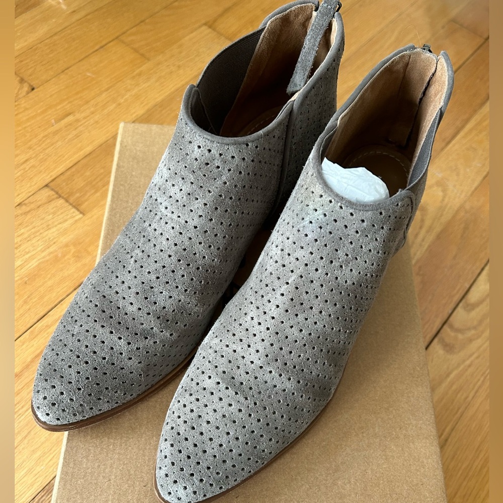 Trask Tisha Perf Gray Suede Booties
